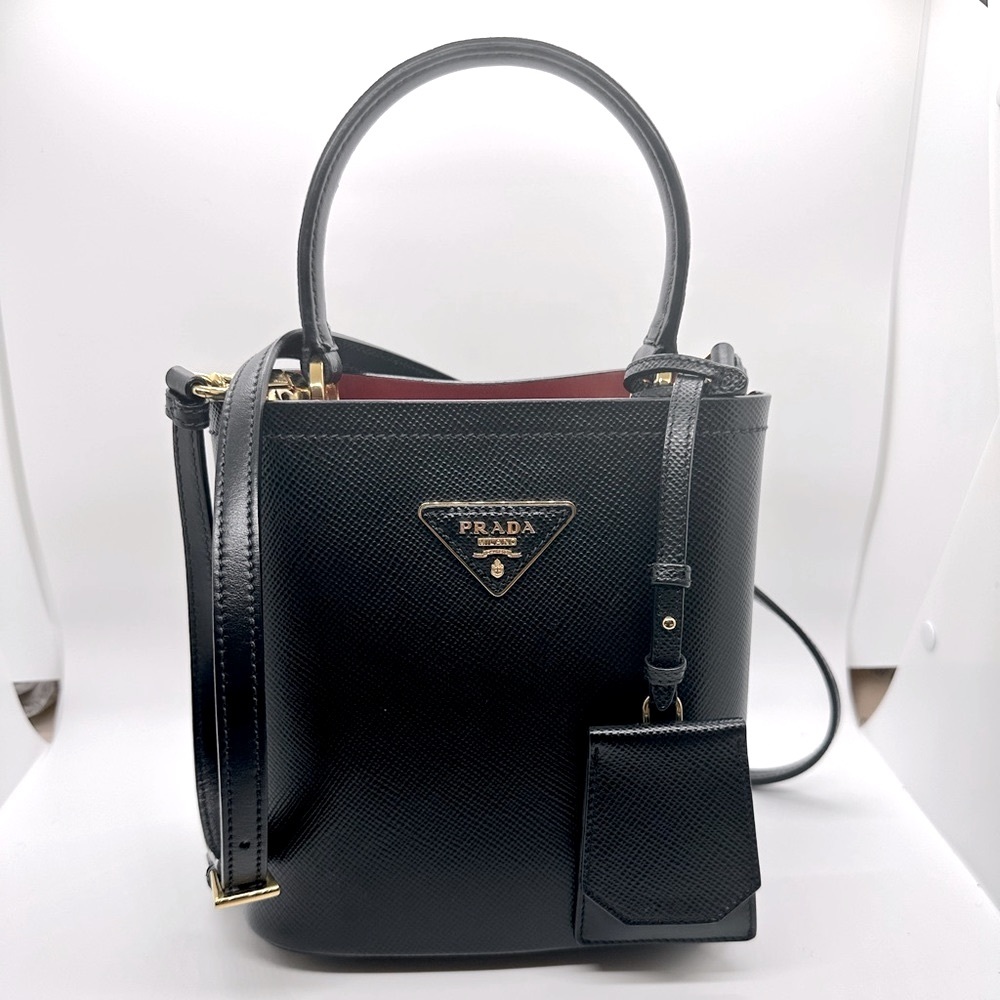 Small Saffaino Leather Prada Panier Bag